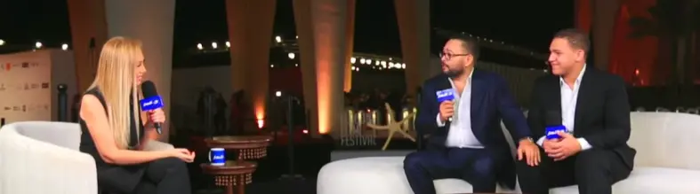 الفنان أحمد رزق وأبنة حمزة مع ريهام سعيد ، في لقاء خاص من مهرجان الجونة