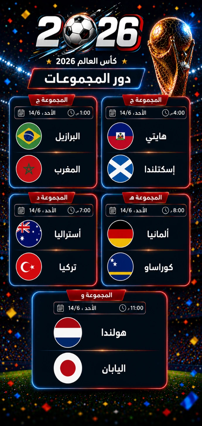 مباريات كأس العالم 14‏ يونيو 2026