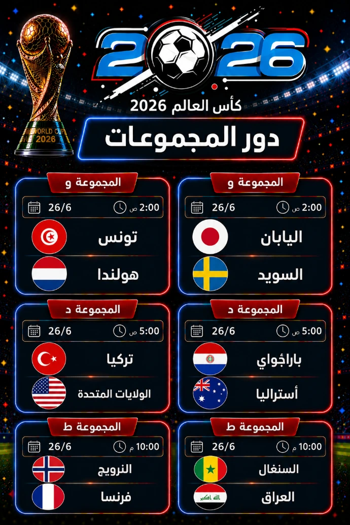 مباريات كأس العالم 26‏ يونيو 2026